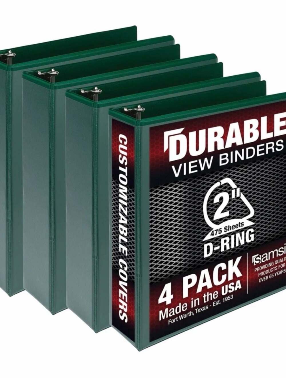 Samsill Durable 2 Inch D-Ring View Binder, Green, 4-Pack
